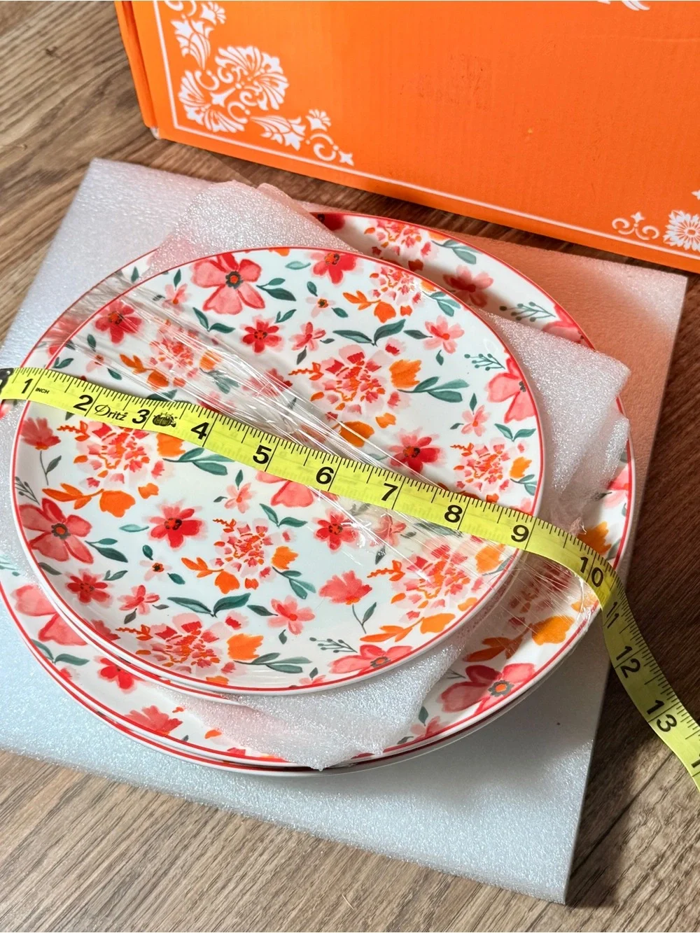 KAITOER Floral Dinner Plate Set - Coral & Teal Flowers 4 Pieces